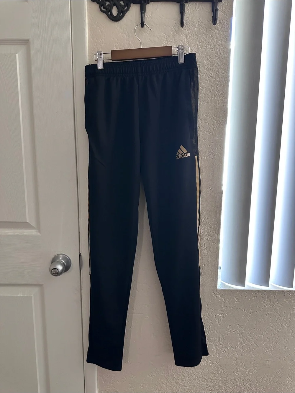 adidas Black Joggers with Gold Logo & Side Stripes - Men
